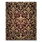 Ornate Gold Damask Burgundy Scrollwork Rug