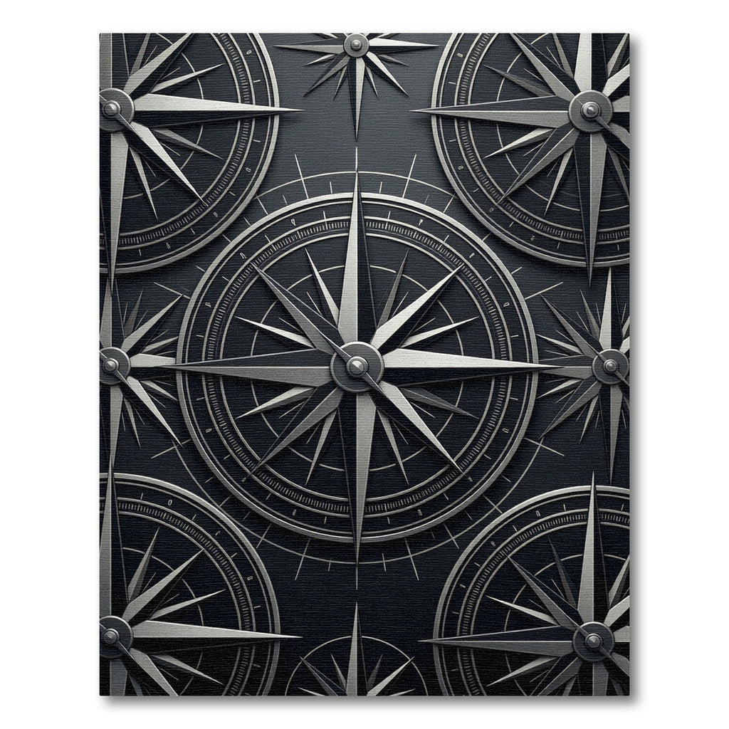 Monochromatic Metallic Compass Nautical Rug