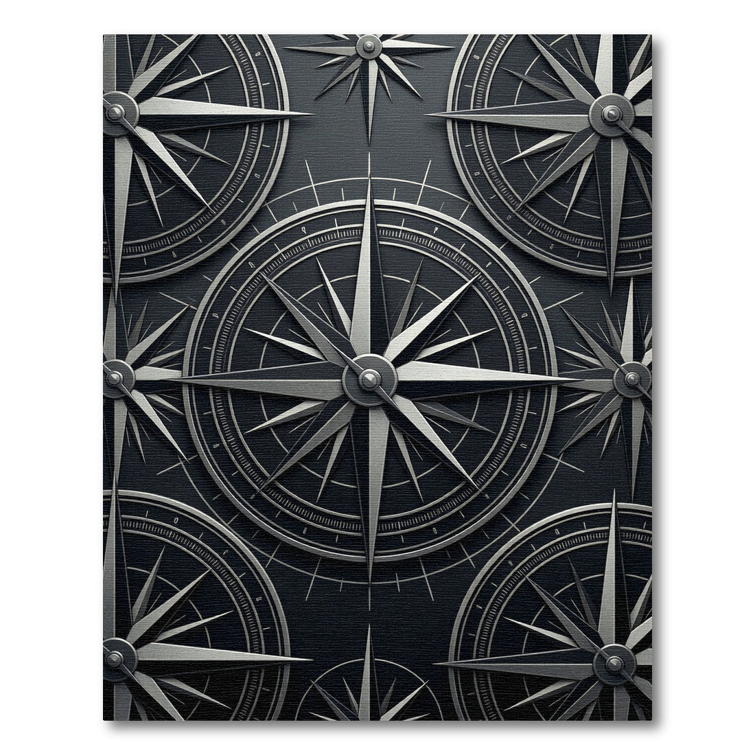 Monochromatic Metallic Compass Nautical Rug
