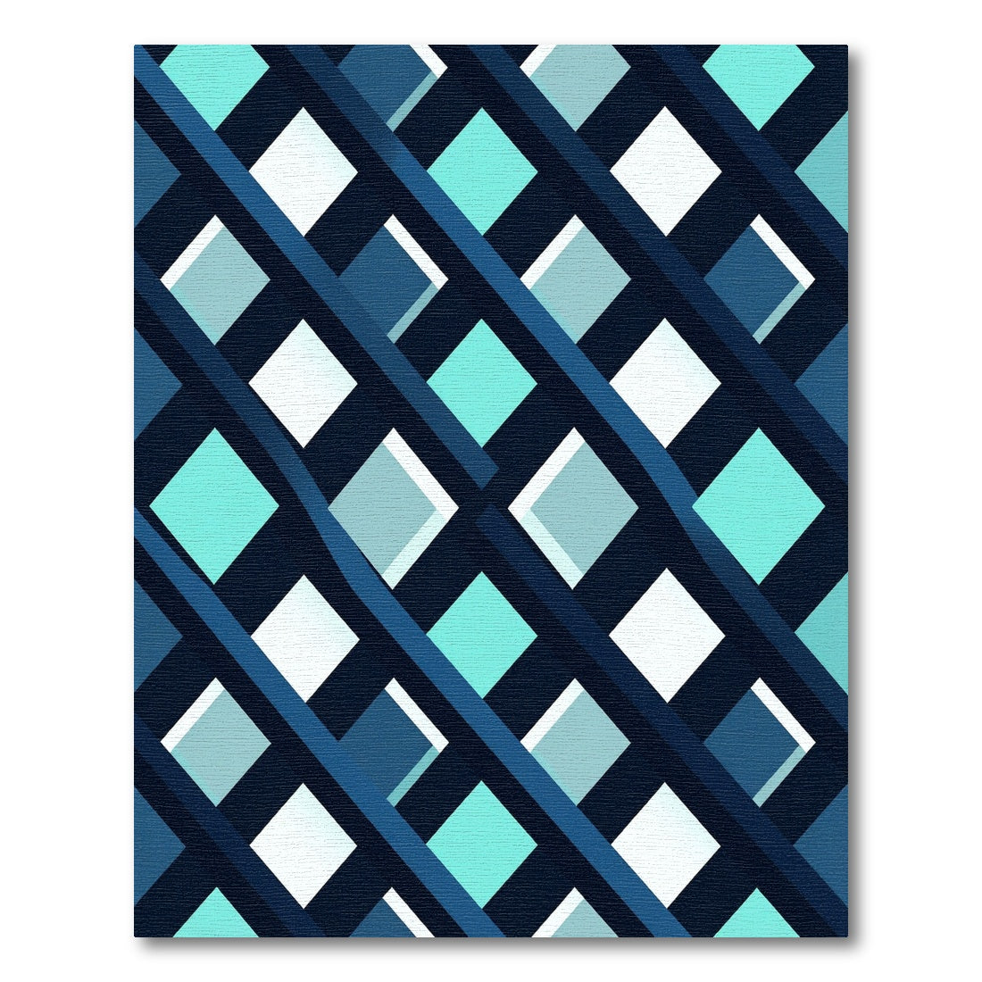 Modern Navy Teal Geometric Intersecting Grid Rug