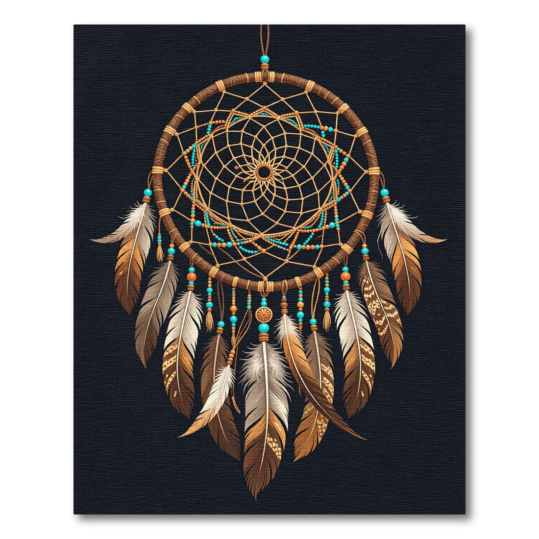 Ornate Dreamcatcher Teal Beaded Feather Accent Rug