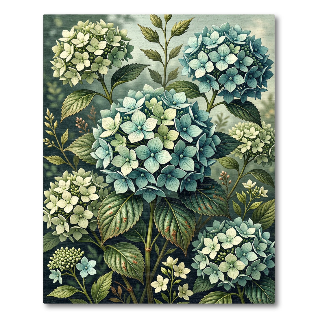 Soft Teal Hydrangeas Floral Collage Rug