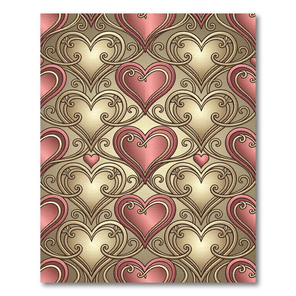 Pink Gold Heart Scrollwork Pattern Rug