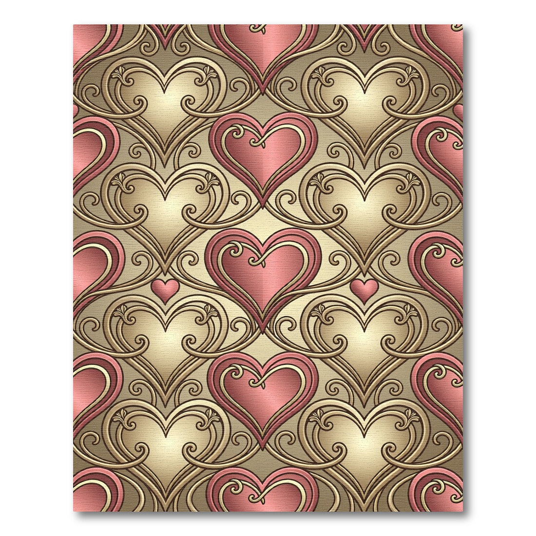 Pink Gold Heart Scrollwork Pattern Rug