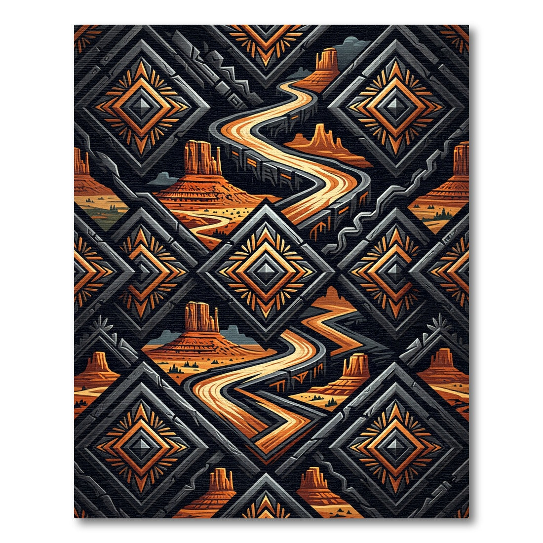 Southwestern Road Diamond Landscape Rug