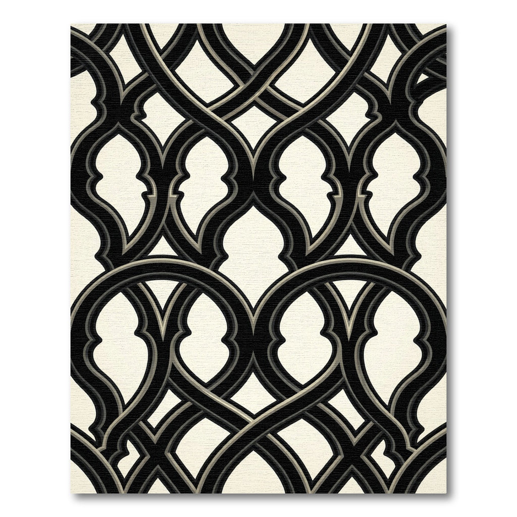 Monochrome Ogee Interlocking Curvilinear Ink Black Cream Rug