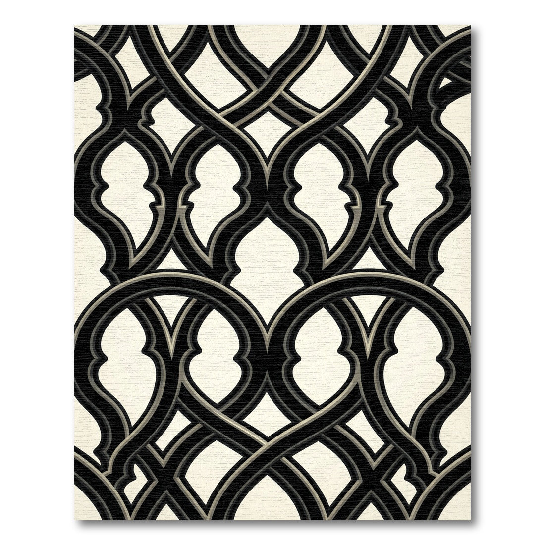 Monochrome Ogee Interlocking Curvilinear Ink Black Cream Rug
