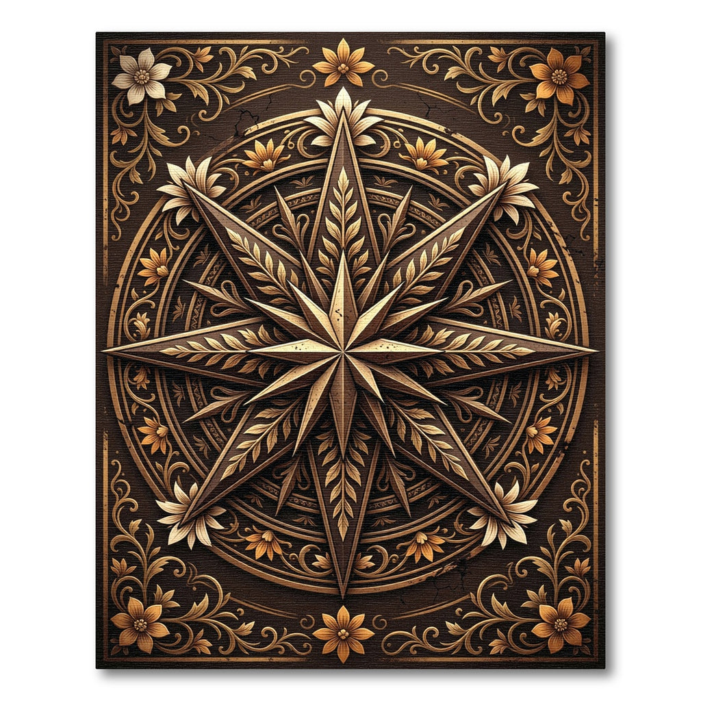 Ornate Brown Gold Floral Compass Swirl Rug