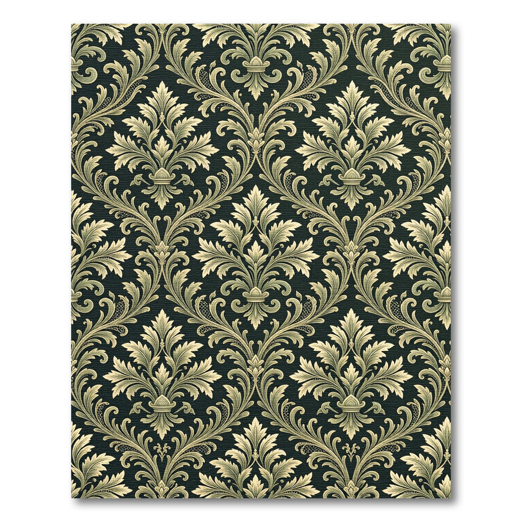 Elegant Olive Damask Scroll Filigree Rug