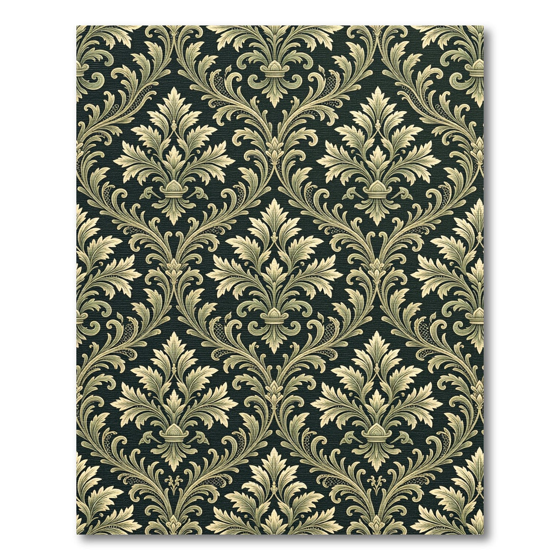 Elegant Olive Damask Scroll Filigree Rug