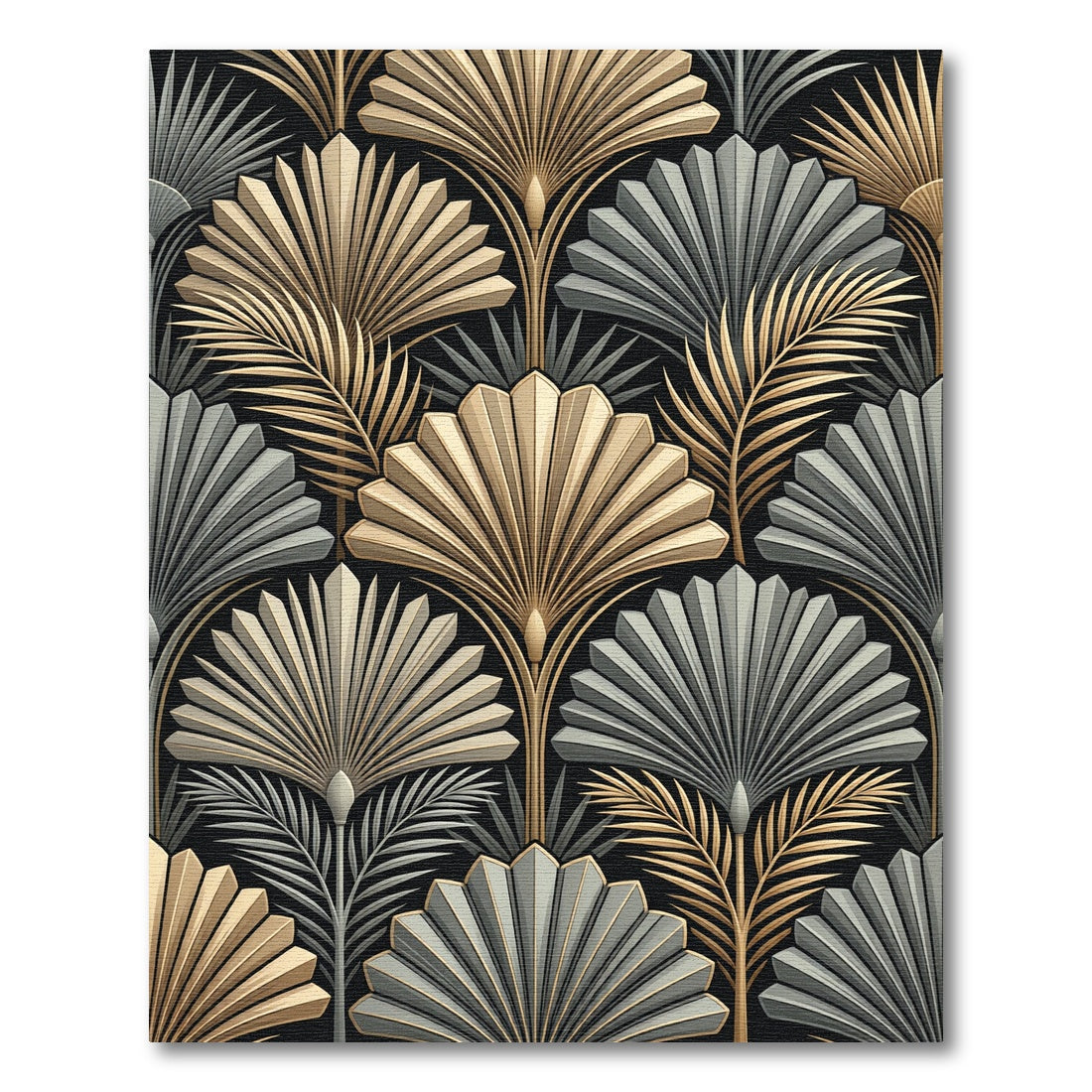 Art Deco Gold Silver Fan Fern Rug