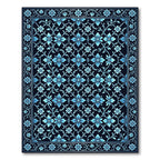 Elegant Azure Floral Lattice Grid Rug