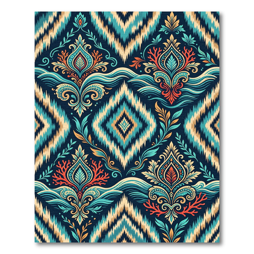 Boho Navy Teal Ikat Floral Medallion Rug