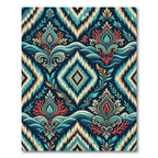 Boho Navy Teal Ikat Floral Medallion Rug
