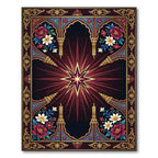 Radiant Deep Crimson Star Floral Ornament Rug