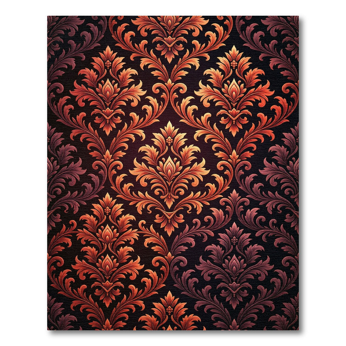 Ornate Burnt Orange Damask Scroll Rug