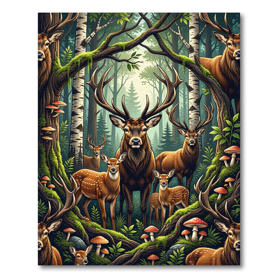 Enchanted Forest Elk Wildlife Scene Rug