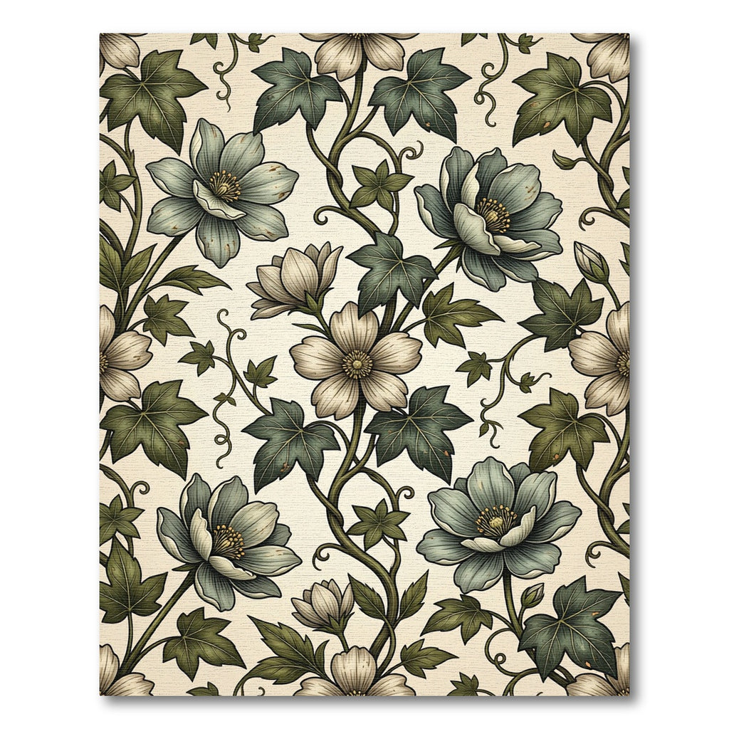 Sage Botanical Ivy Flower Vine Illustration Rug