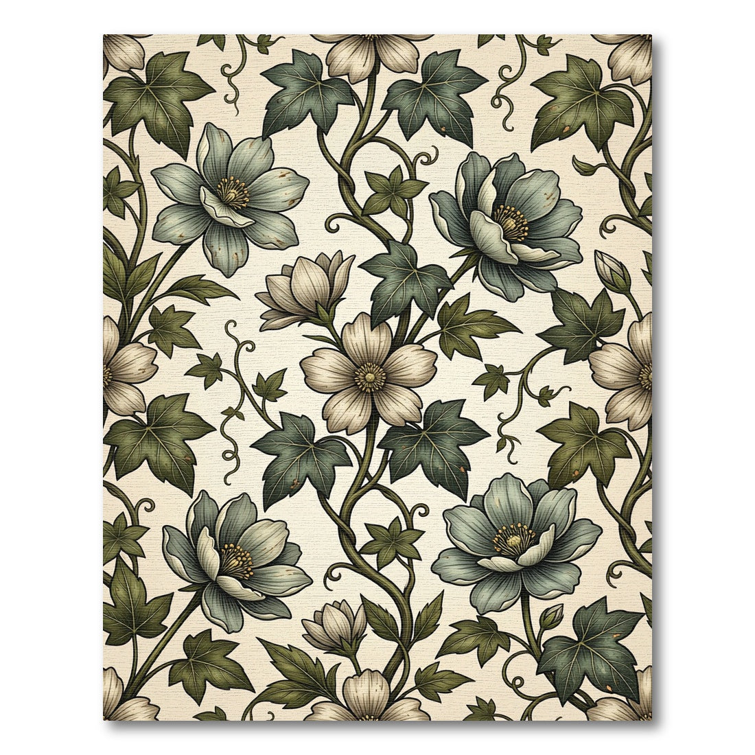 Sage Botanical Ivy Flower Vine Illustration Rug