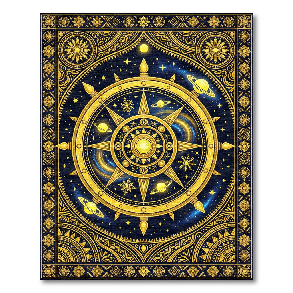 Celestial Gold Solar System Compass Rug