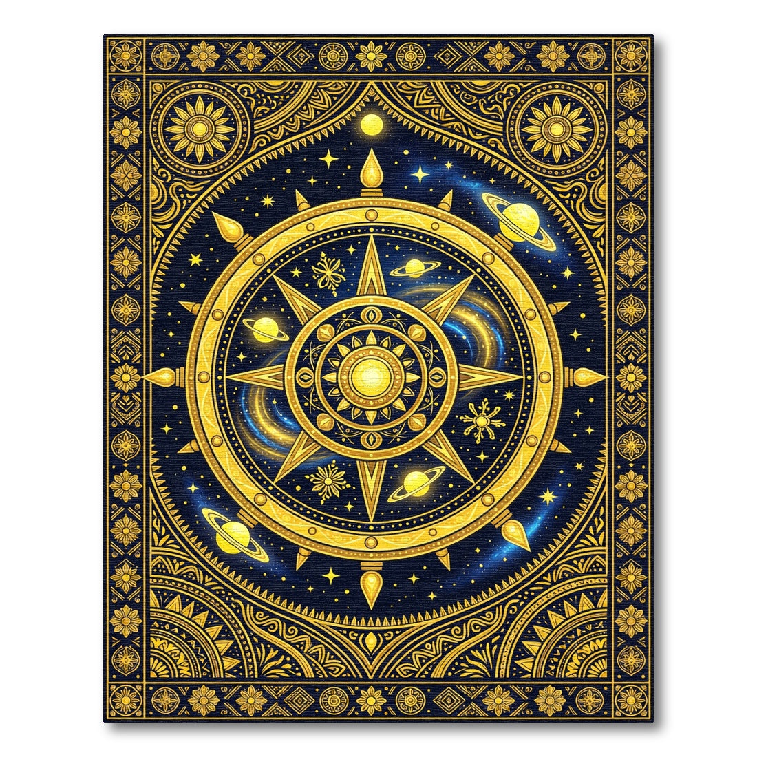 Celestial Gold Solar System Compass Rug