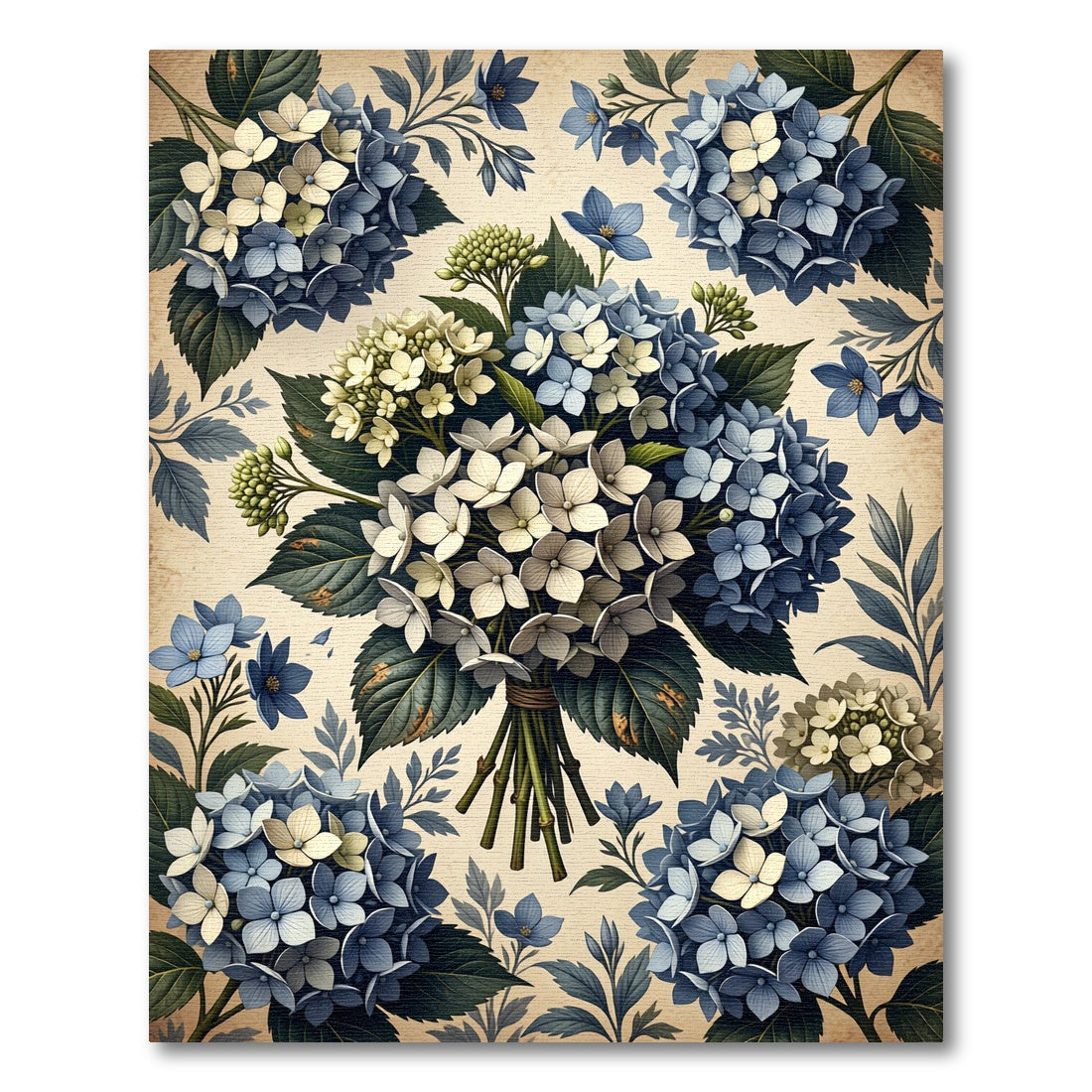 Vintage Blue White Hydrangea Bouquet Rug