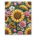 Sunflowers and Pink Roses Floral Botanical Rug
