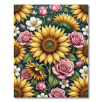 Sunflowers and Pink Roses Floral Botanical Rug