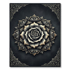 Ornate Monochrome Rose Mandala Medallion Rug