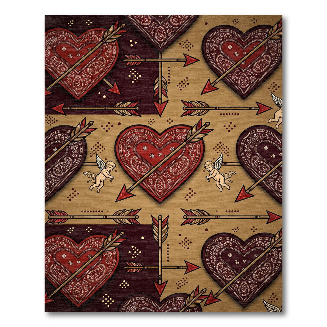 Red Cupid Heart Bandana Arrows Rug