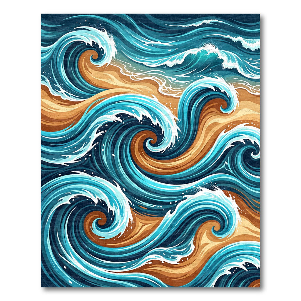 Swirling Ocean Waves Azure Golden Sand Rug