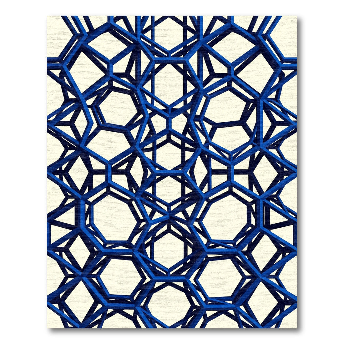 Modern Navy Three-Dimensional Geometric Lattice Rug