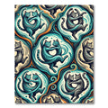 Turquoise Gray Dancing Cats Swirl Rug