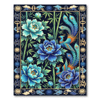 Azure Peony Phoenix Bamboo Garden Rug