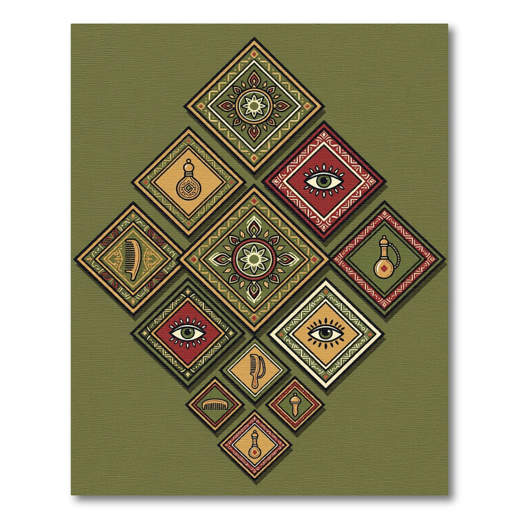Geometric Medallions and Eyes Layout Rug