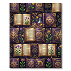 Mystical Purple Golden Occult Grimoire Rug