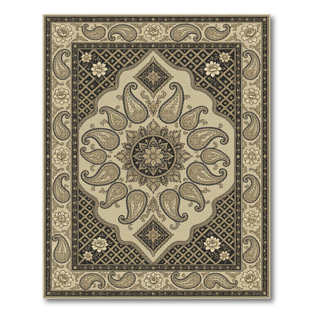 Elegant Beige Paisley Floral Medallion Rug