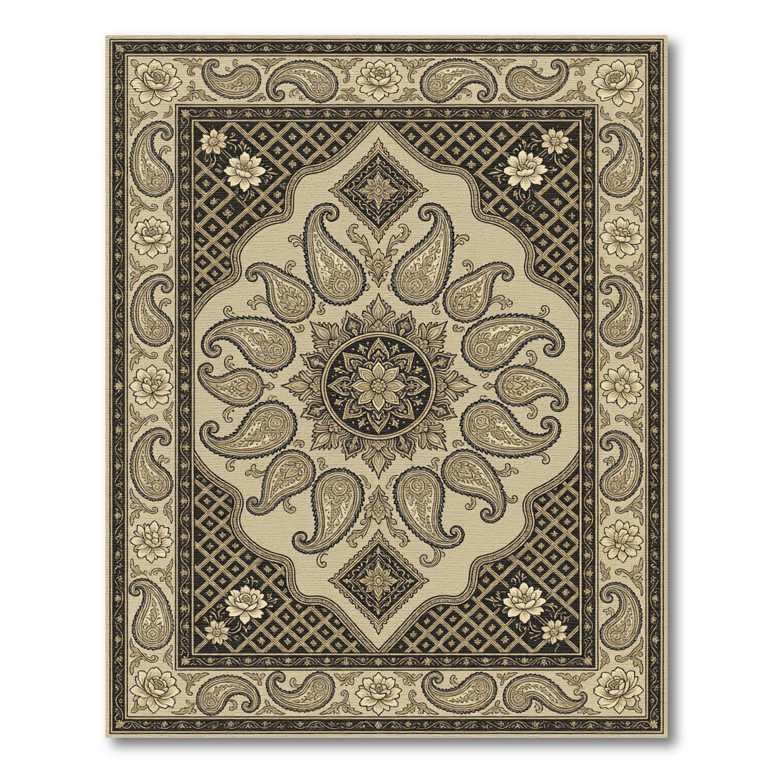 Elegant Beige Paisley Floral Medallion Rug