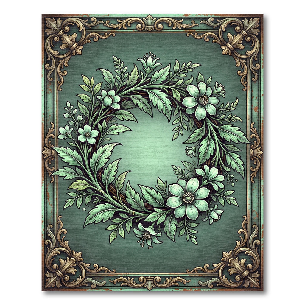Elegant Sage Floral Wreath Flourish Rug