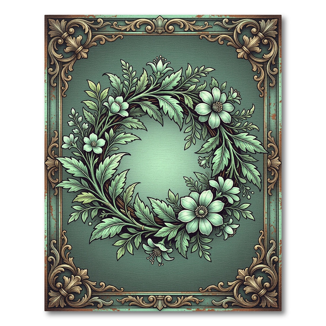 Elegant Sage Floral Wreath Flourish Rug