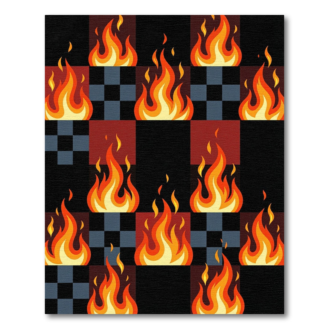 Fiery Crimson Checkerboard Flames Rug