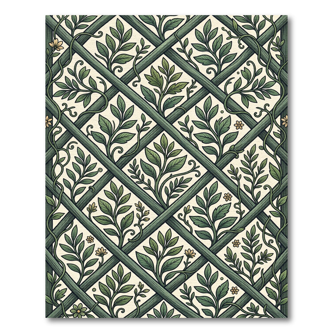 Sage Green Botanical Trellis Garden Rug