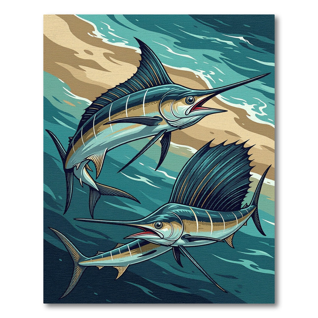 Dynamic Marine Blue Sailfish Ocean Art Rug