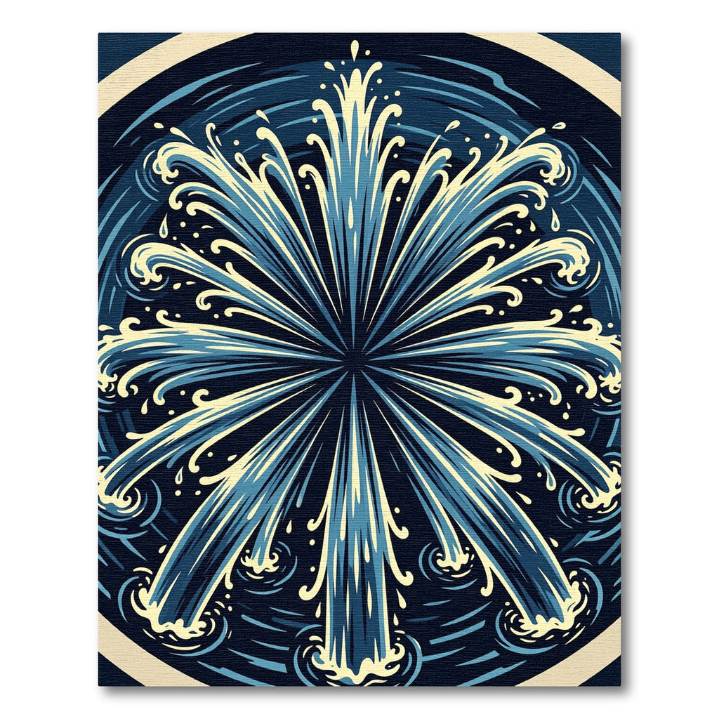 Radiant Blue Fountain Burst Circular Art Rug