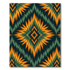 Vibrant Orange Teal Sunburst Ikat Rug