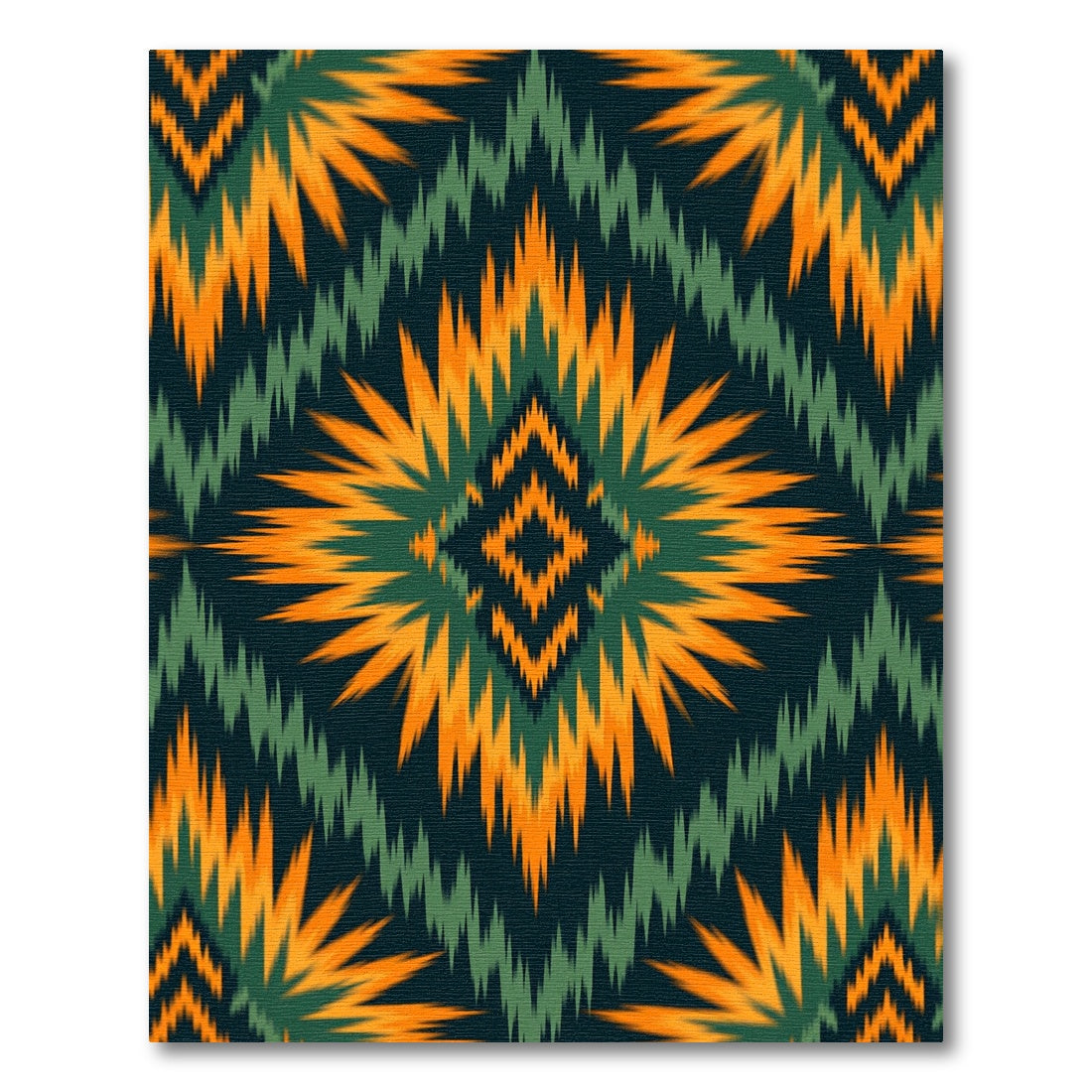 Vibrant Orange Teal Sunburst Ikat Rug