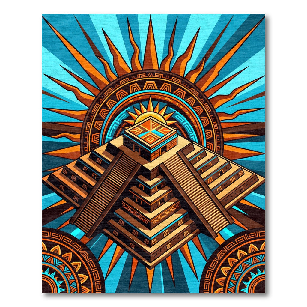 Vibrant Aztec Sun Pyramid Geometric Art Rug