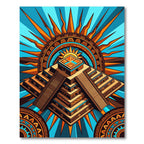 Vibrant Aztec Sun Pyramid Geometric Art Rug