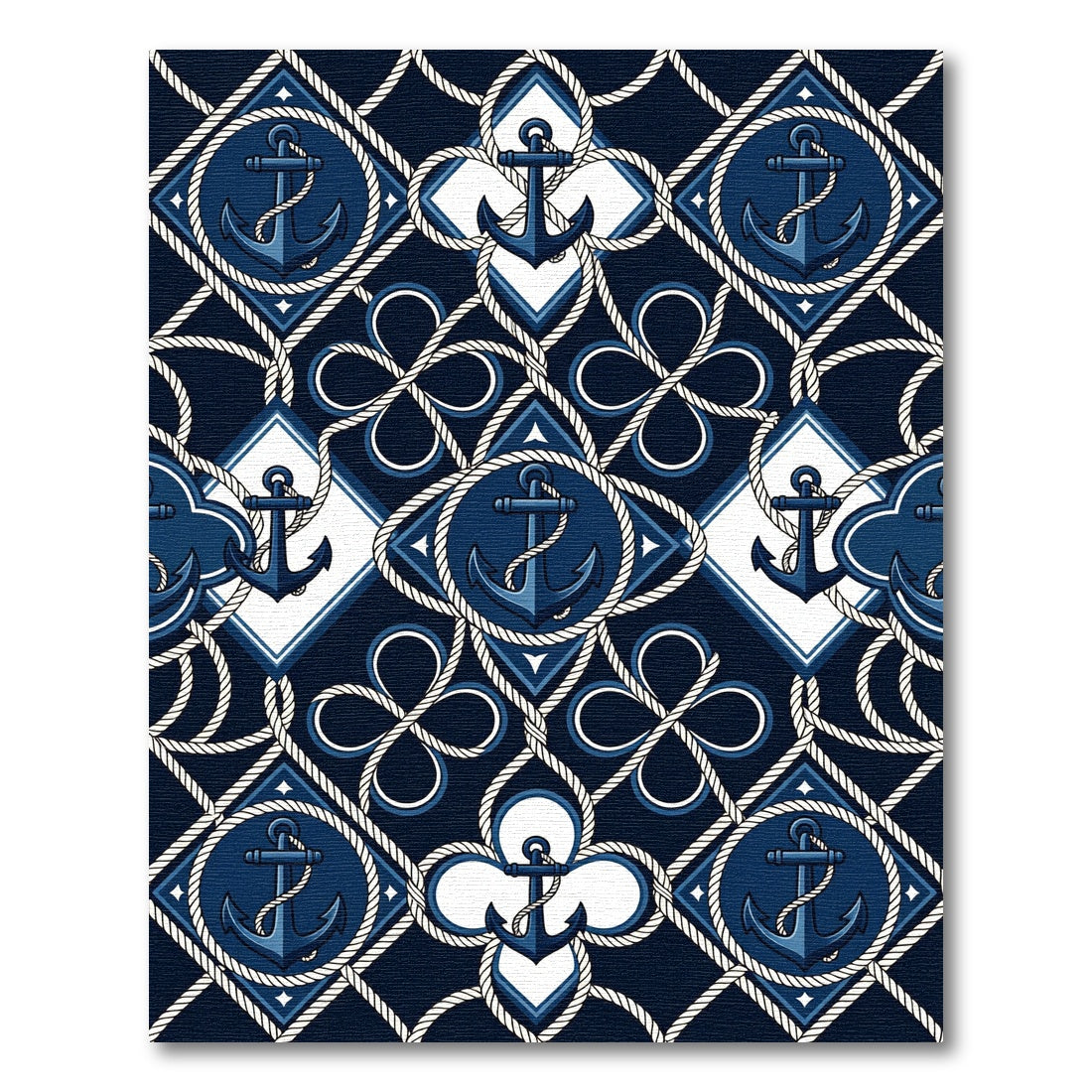Navy Nautical Anchor Rope Geometric Rug