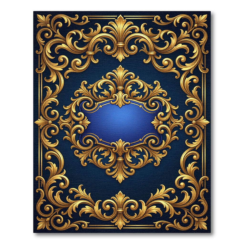 Ornate Golden Scroll Navy Royal Medallion Rug